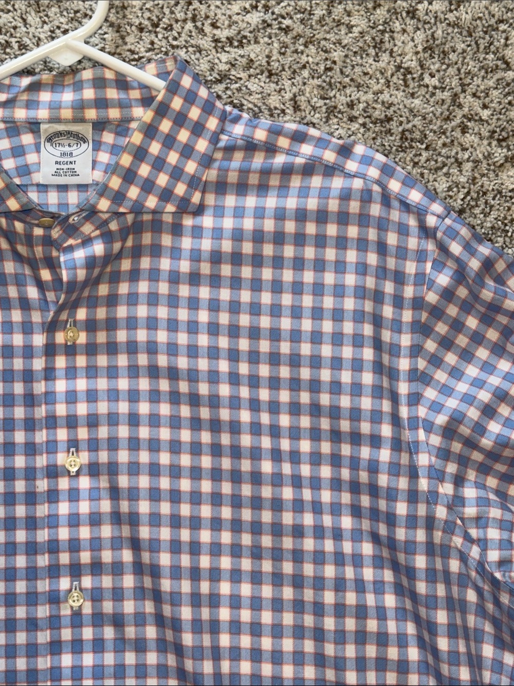 Brooks Brothers Blue and Orange Check Regent Dress Shirt